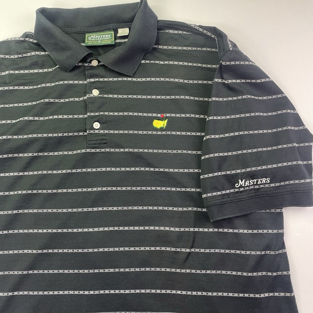 Masters Collection Polo Shirt Men's XL Black Striped 60s Two-Ply Short Sleeve